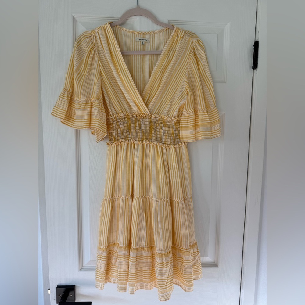 Max Studio Yellow Striped Midi Dress